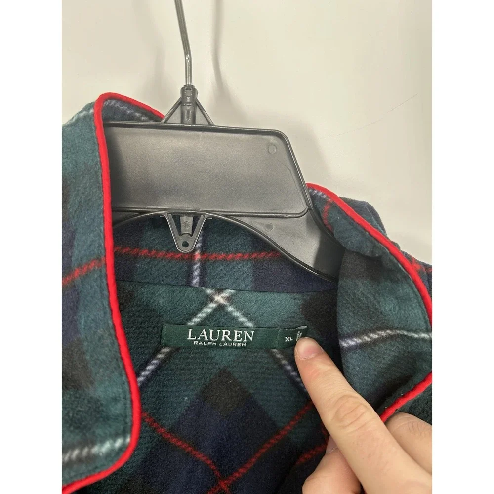 Polo Ralph Lauren Matching Plaid Flannel Pajama Set Shirt‎ Pants Green Womens XL